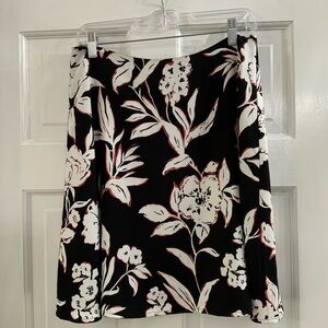 White House Black Market Black Floral A-Line Skirt with White and Pink Accents